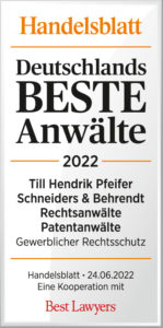 Handelsblatt Auszeichnung: Deutschlands beste Anwälte 2022 – Till Hendrik Pfeifer – Schneiders & Behrendt