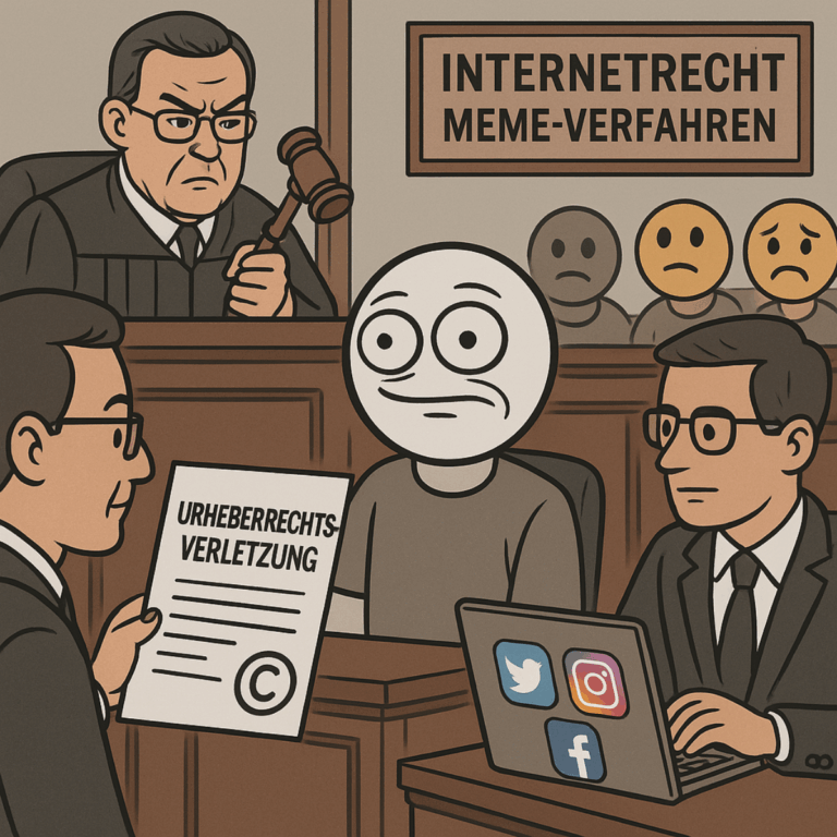 Verhandlung im Gerichtssaal im Comicstil